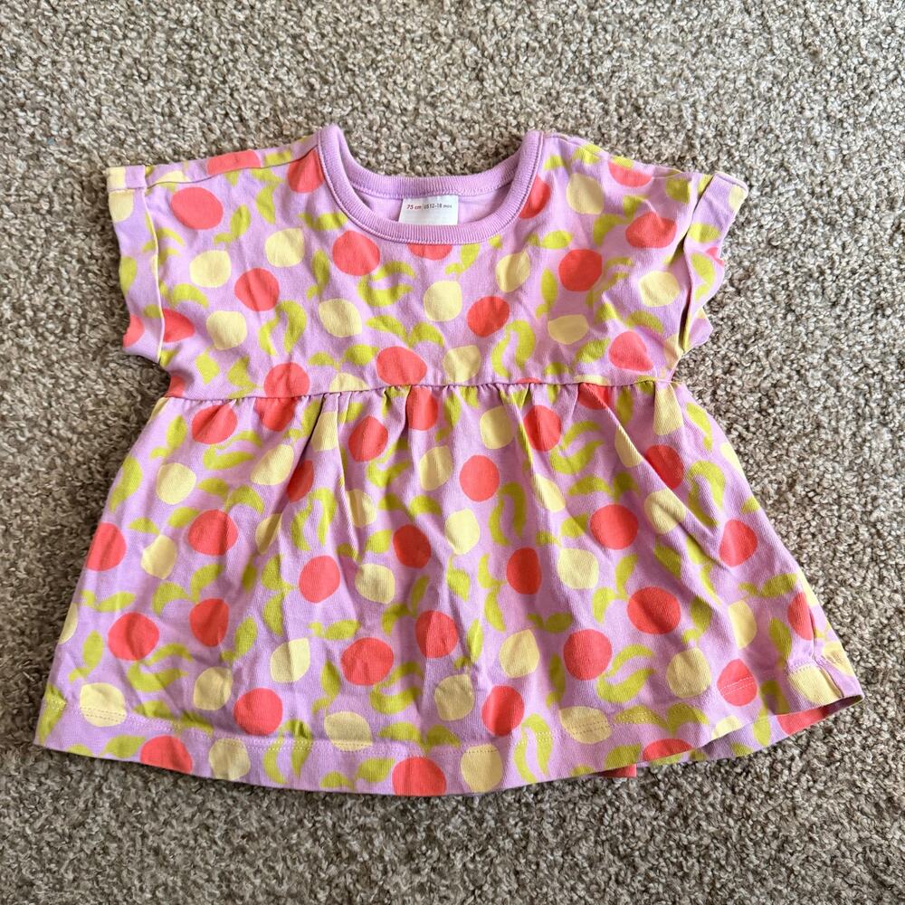Hanna Andersson Shirt Pink Yellow Polka Dot Girls Size 8 Size 12-18 Months